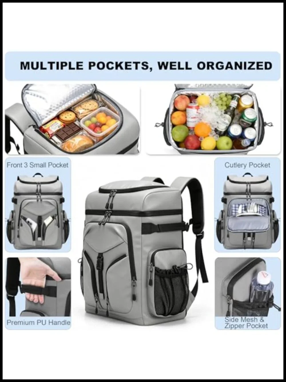 48 Can Insulated Cooler Backpack, Leakproof Double Deck, 30L